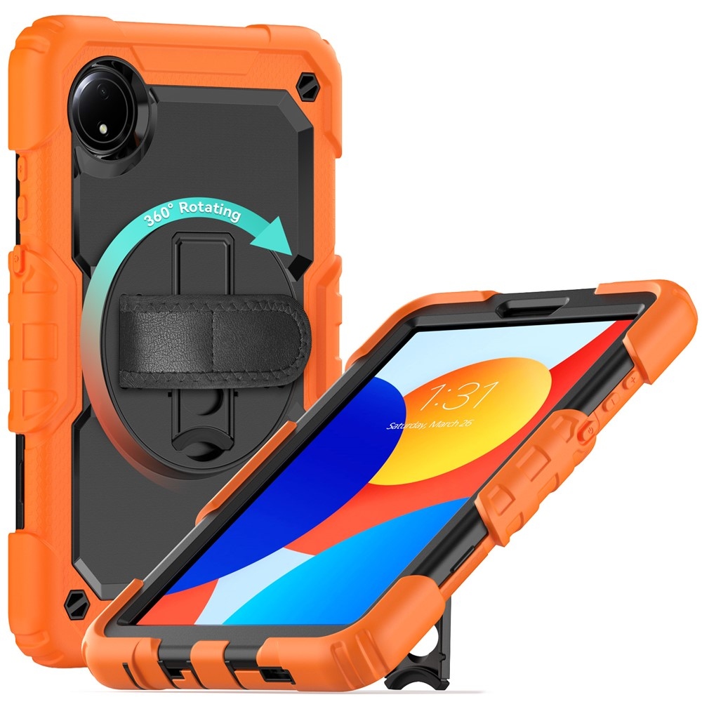 Strap odolný kryt s držákem na ruku a ramenním popruhem na Xiaomi Redmi Pad SE 8.7 - oranžový