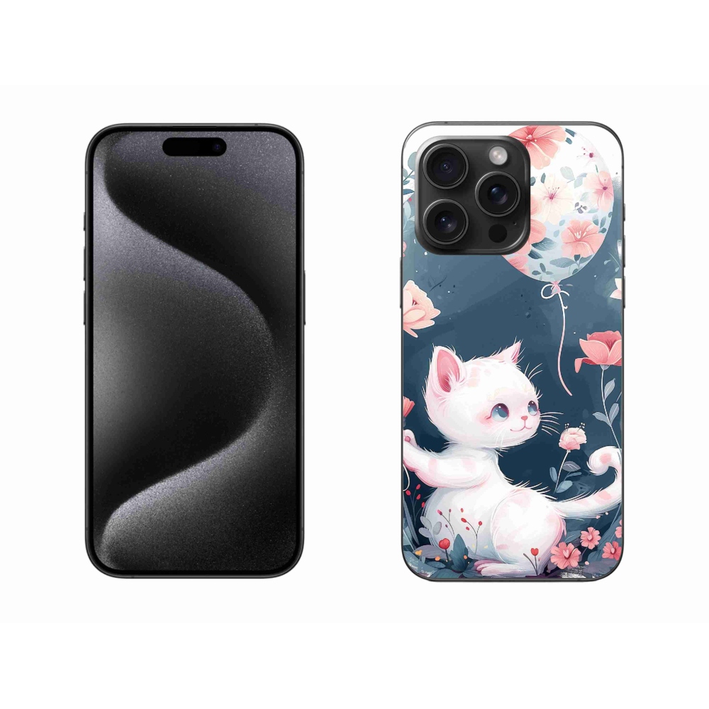Gelový kryt mmCase na iPhone 15 Pro Max - kotě s balónkem