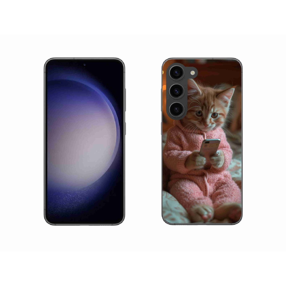 Gelový kryt mmCase na Samsung Galaxy S23 5G - kotě s mobilem