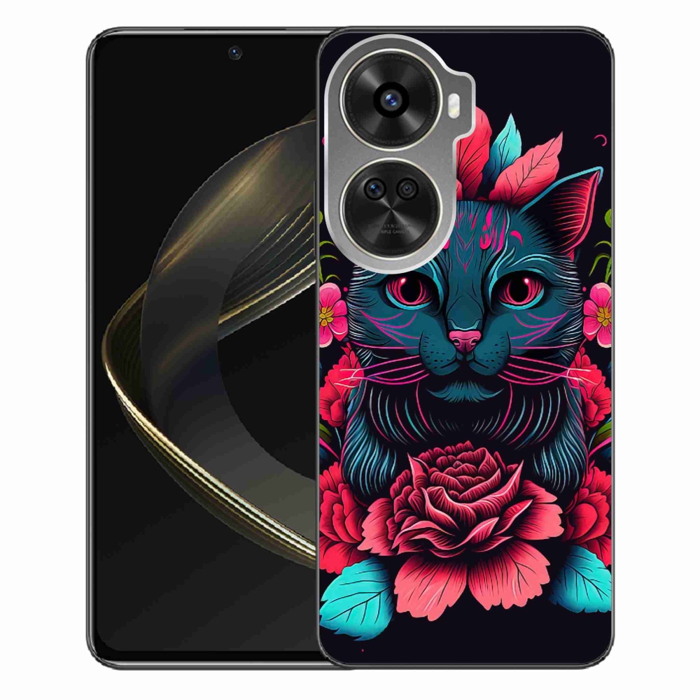 Gelový kryt mmCase na Huawei Nova 12 SE - květiny a kočka