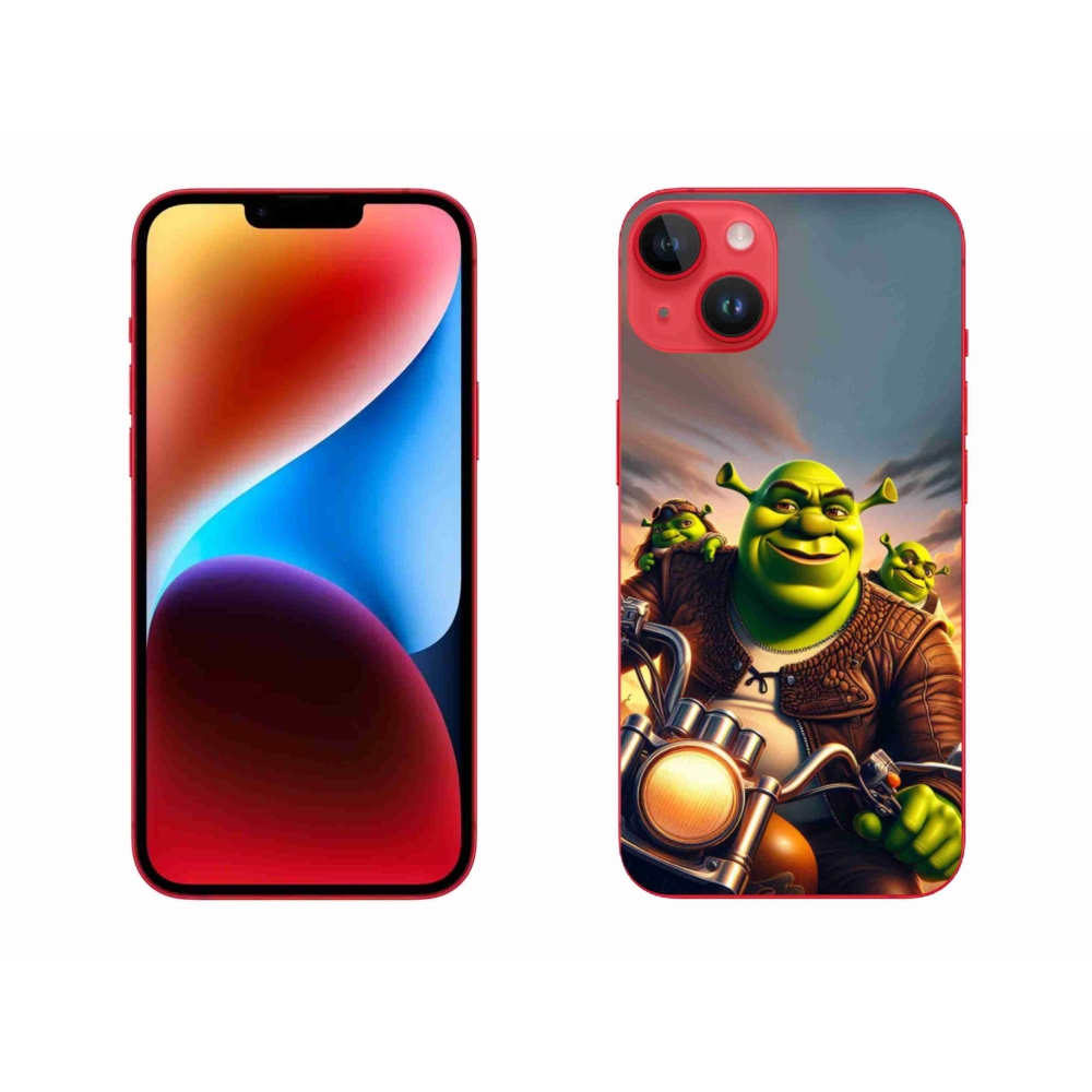 Gelový kryt mmCase na iPhone 14 Plus - shrek na motorce