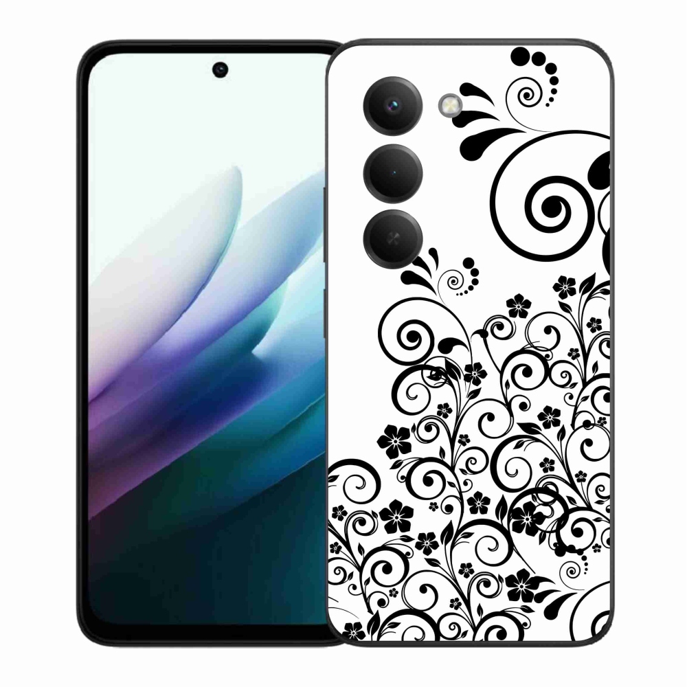 Gelový kryt mmCase na Xiaomi Redmi 15 4G/5G (171mm) - černobílé květinové vzory