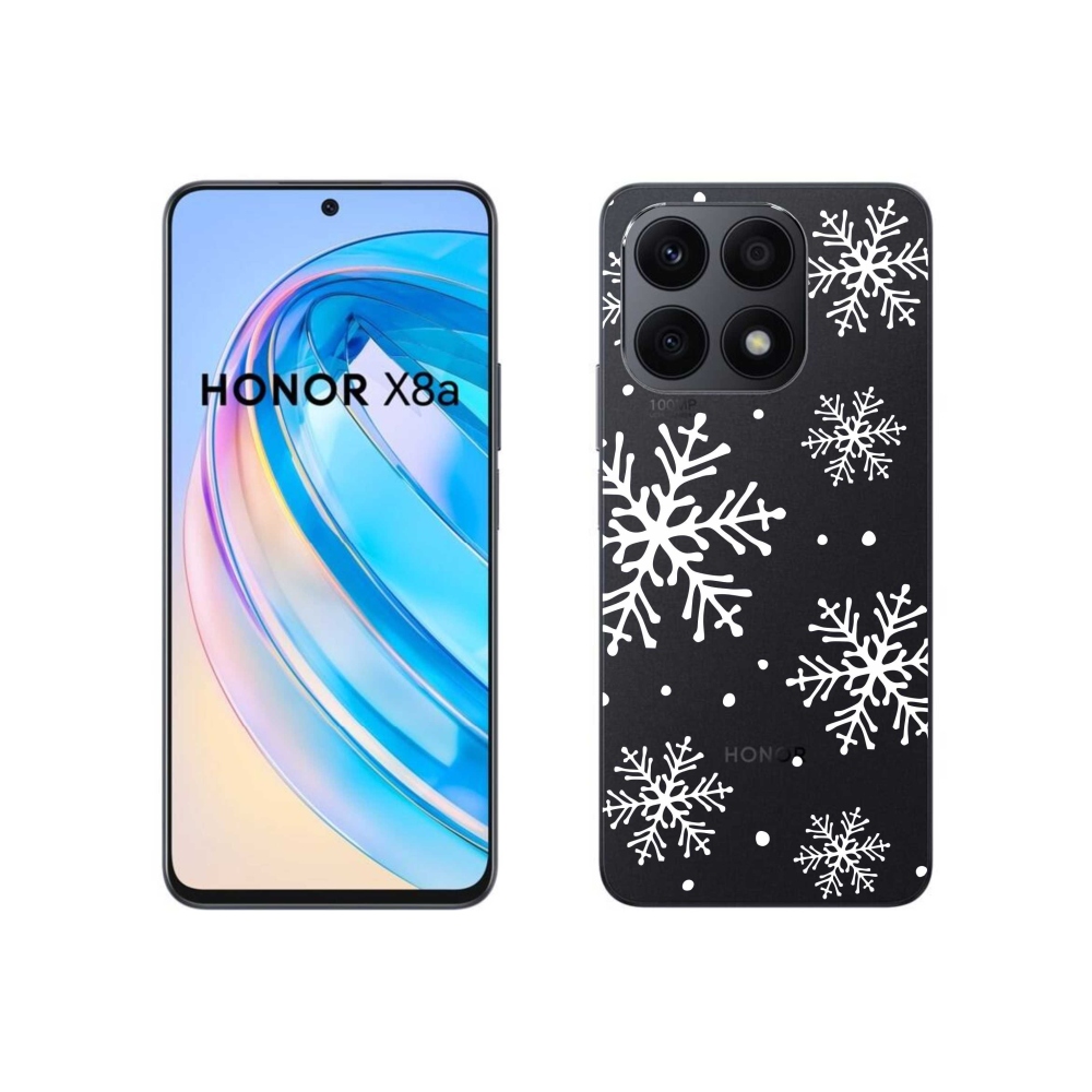 Gelový kryt mmCase na Honor X8a - bílé vločky na průhledném pozadí
