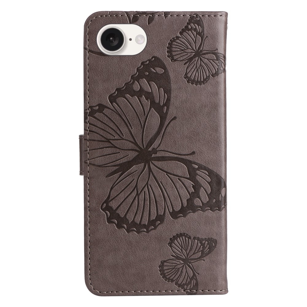 Big Butterfly knížkové pouzdro na iPhone 16e - šedé