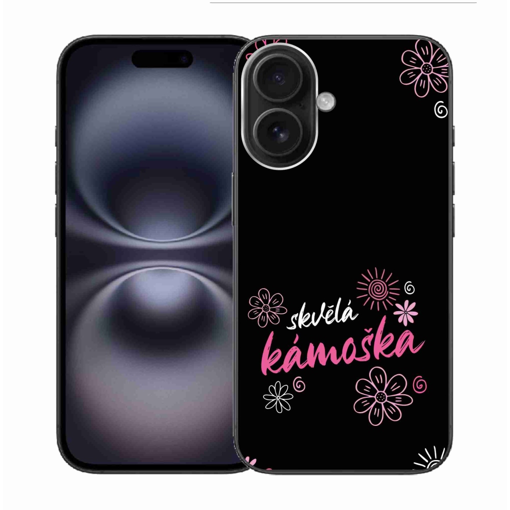 Gelový kryt mmCase na iPhone 16 - skvělá kámoška černé pozadí