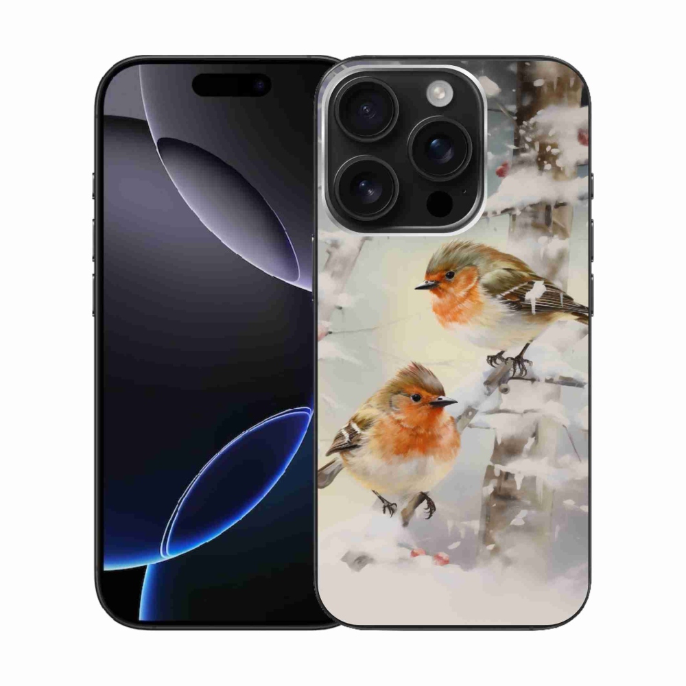 Gelový kryt mmCase na iPhone 16 Pro - ptáčci v zimě