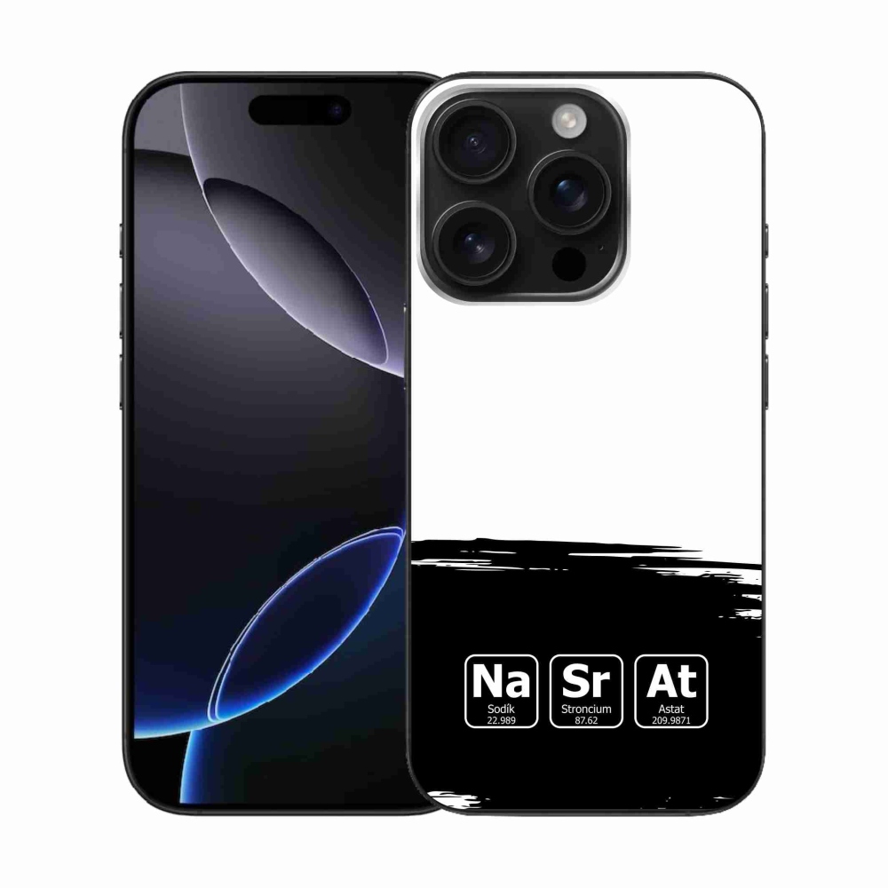 Gelový kryt mmCase na iPhone 16 Pro - chemické prvky černobílé pozadí