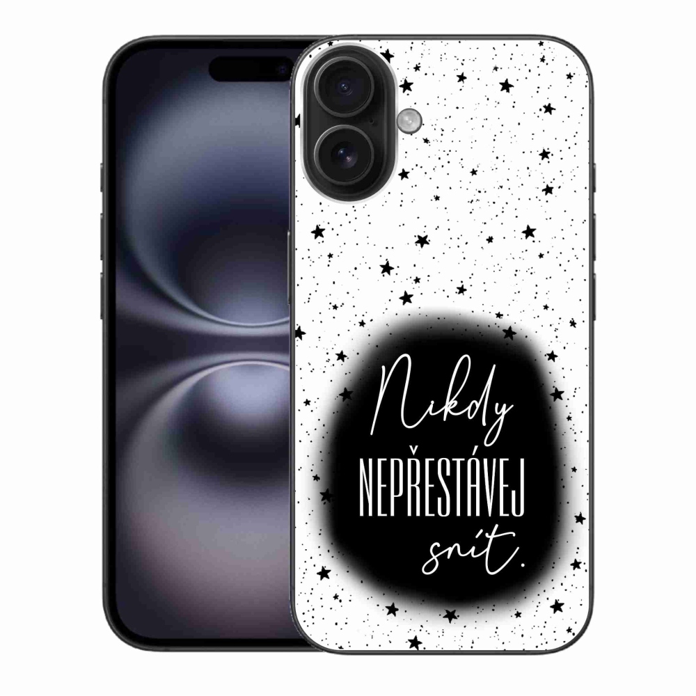 Gelový kryt mmCase na iPhone 16 Plus - citát 1 černobílé pozadí