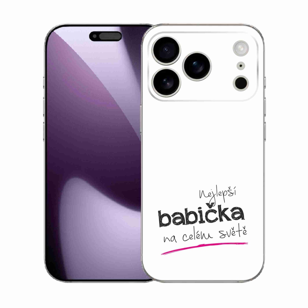 Gelový kryt mmCase na iPhone 17 Pro - nejlepší babička 4 bílé pozadí