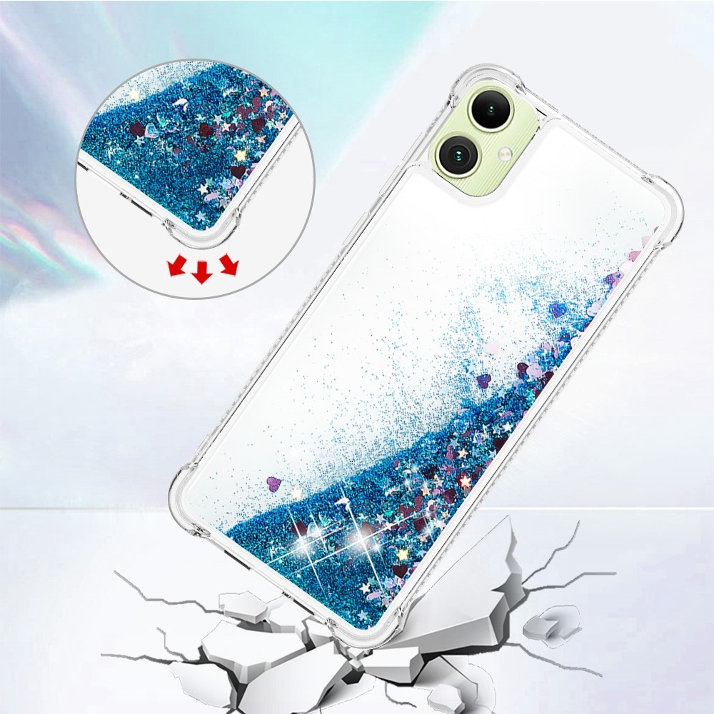 Glitter přesýpací gelový obal na Samsung Galaxy A06 4G - modrý/srdíčka