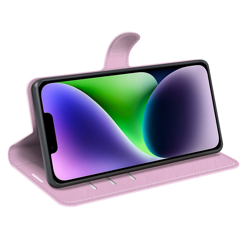 Litchi knížkové pouzdro na iPhone 15 Plus - růžové
