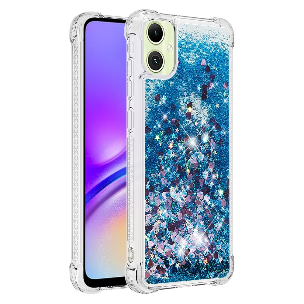 Glitter přesýpací gelový obal na Samsung Galaxy A06 4G - modrý/srdíčka