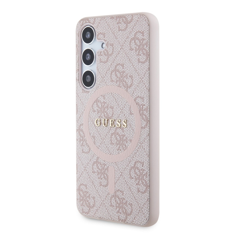 Guess PU Leather 4G Colored Ring MagSafe Zadní Kryt pro Samsung Galaxy S24 Pink