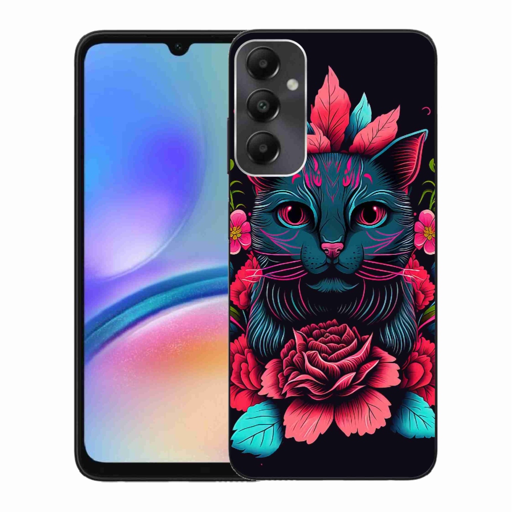 Gelový kryt mmCase na Samsung Galaxy A05s - květiny a kočka