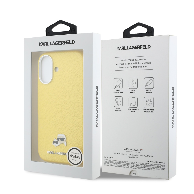 Karl Lagerfeld PU Karl and Choupette Heads Pins MagSafe Zadní Kryt pro iPhone 17 Yellow
