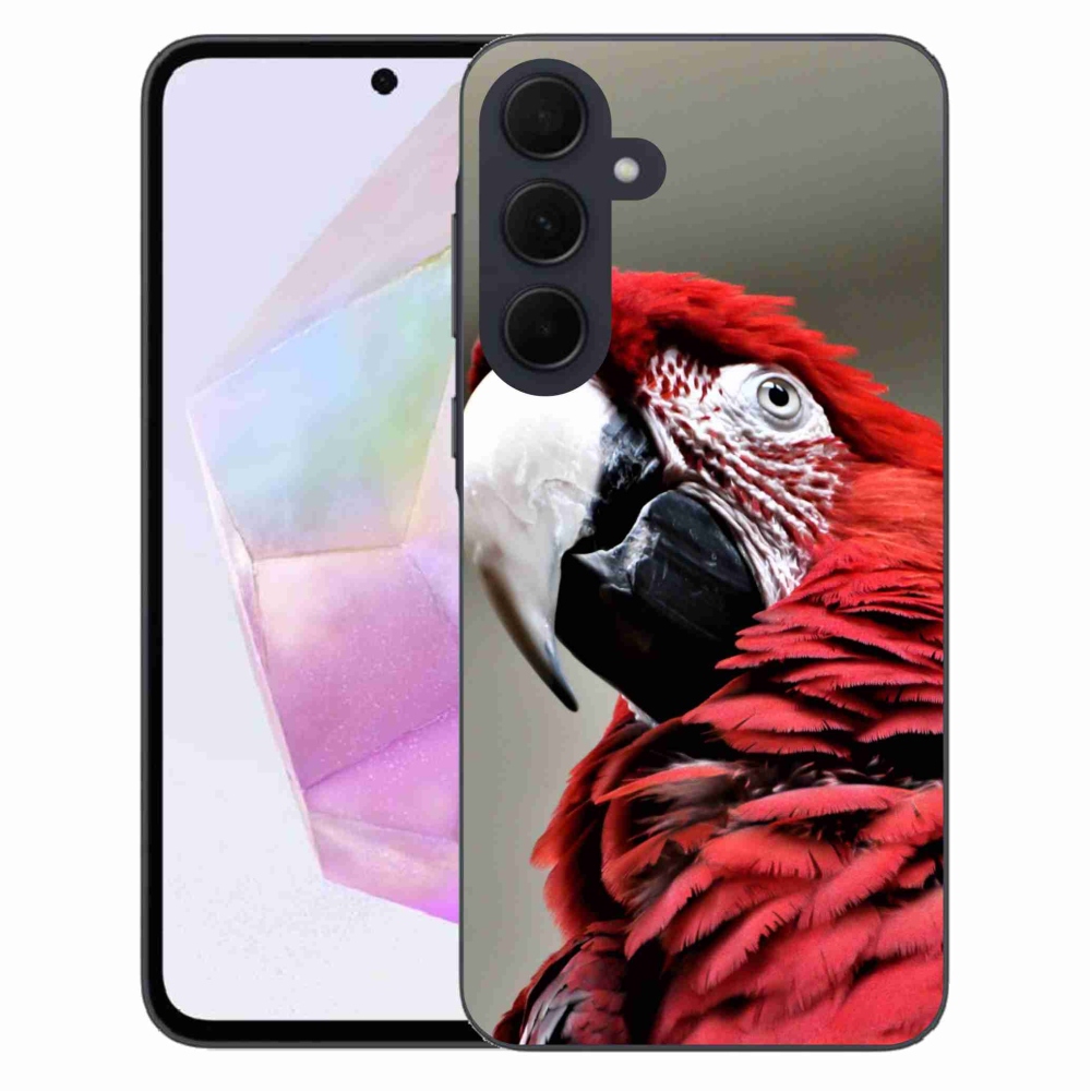 Gelový obal mmCase na Samsung Galaxy A35 5G - papoušek ara červený
