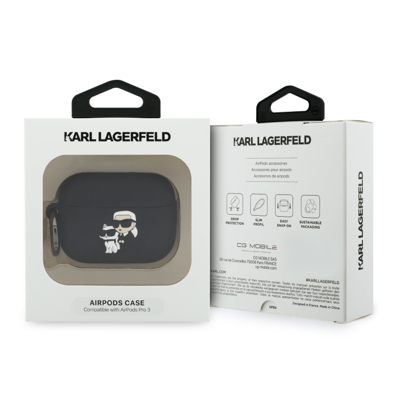 Karl Lagerfeld 3D Logo NFT Karl and Choupette Silikonové Pouzdro pro AirPods Pro 3 Black