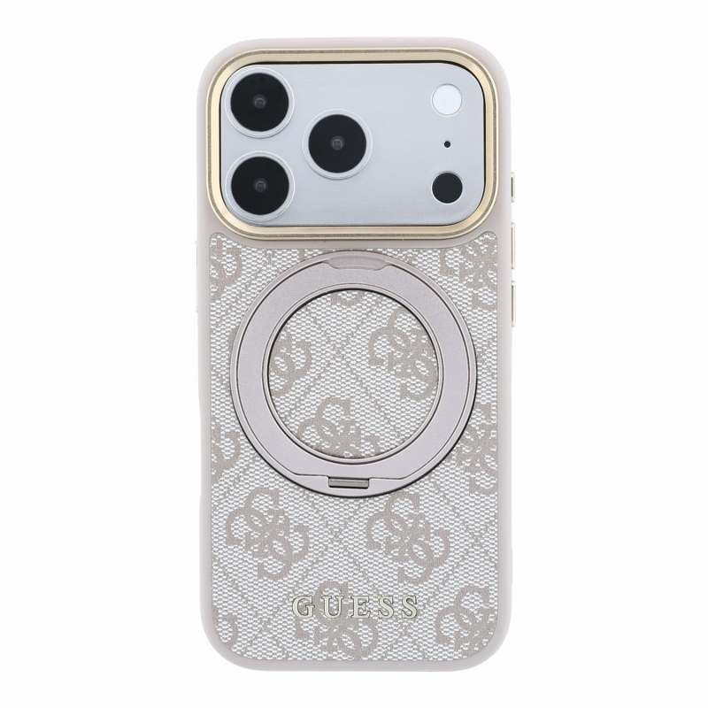 Guess PU 4G Ring Stand MagSafe Zadní Kryt pro iPhone 18 Pro Pink