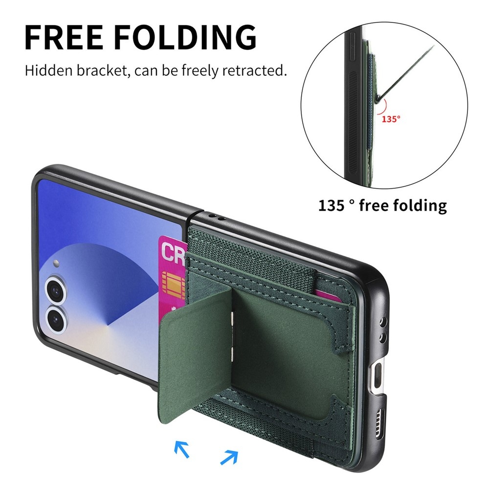 Luxurious plastový kryt s umělou kůží na Samsung Galaxy Z Flip7 5G - zelený