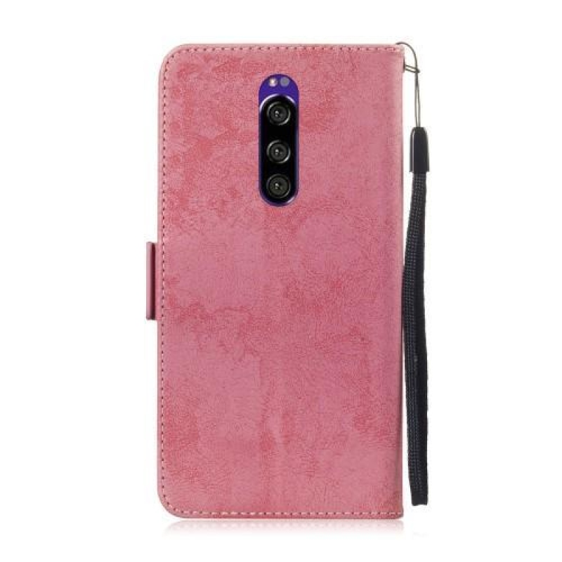 Retro PU kožené peněženkové pouzdro na mobil Sony Xperia 1 - růžový