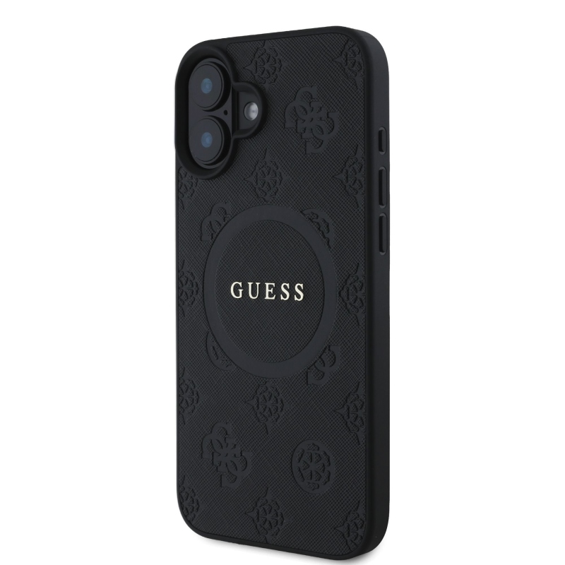 Guess Saffiano Peony Stamp MagSafe Zadní Kryt pro iPhone 16 Black