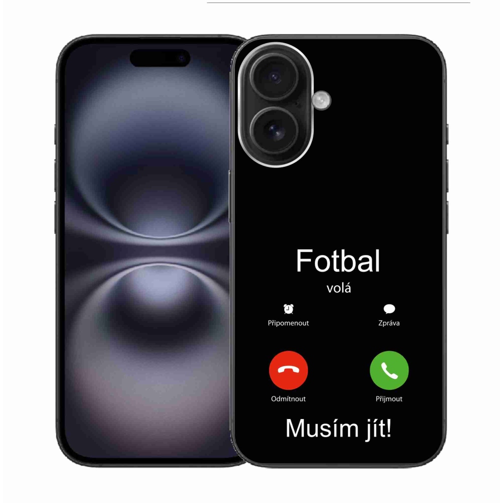 Gelový kryt mmCase na iPhone 16 - fotbal volá černé pozadí