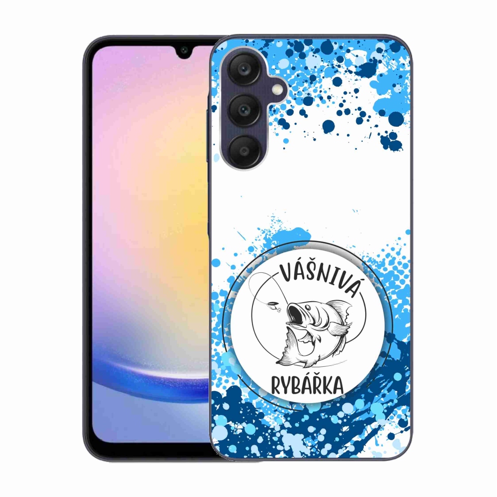 Gelový kryt mmCase na Samsung Galaxy A25 5G - vášnivá rybářka bílé pozadí