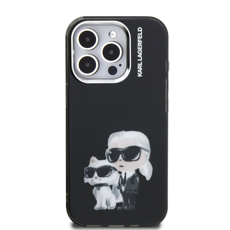 Karl Lagerfeld IML Aquarelle Karl and Choupette Zadní Kryt pro iPhone 15 Pro Black