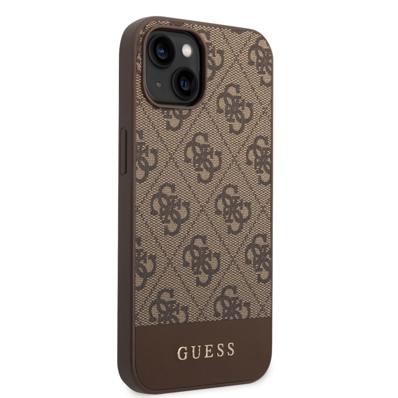 Guess PU 4G Stripe Zadní Kryt pro iPhone 14 Brown