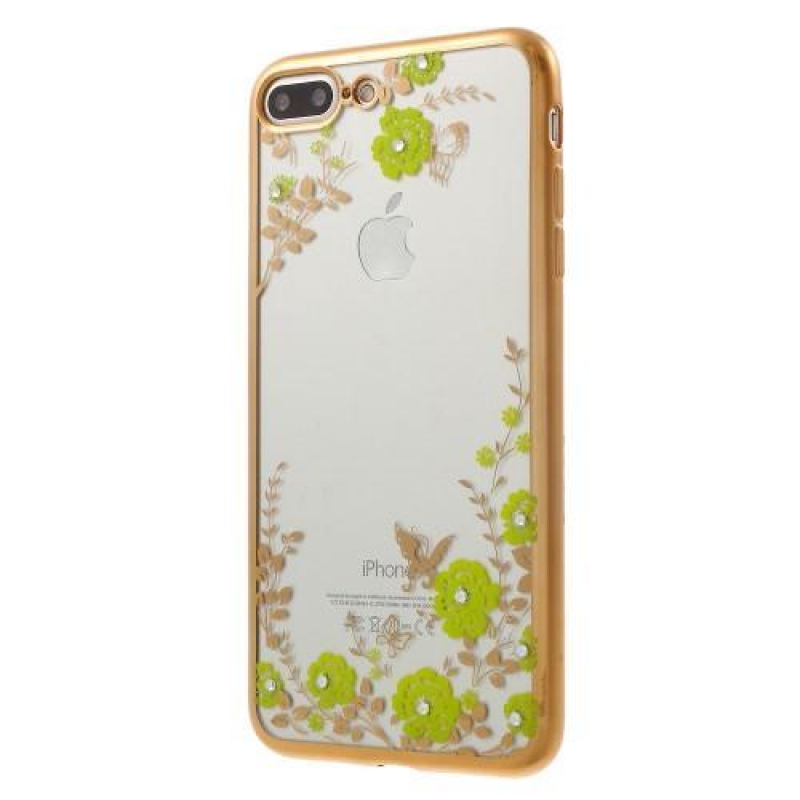 Rhine gelový obal s krystaly na iPhone 7 Plus a iPhone 8 Plus - zlatý/ žluté květy