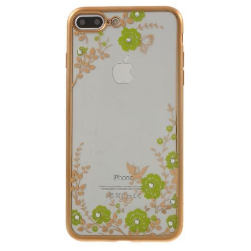 Rhine gelový obal s krystaly na iPhone 7 Plus a iPhone 8 Plus - zlatý/ žluté květy