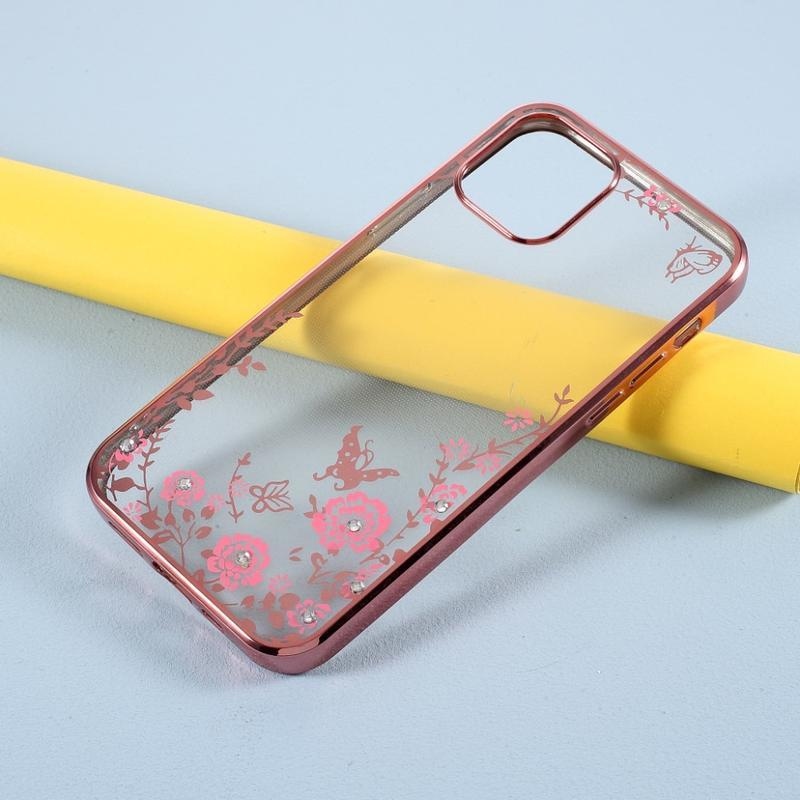 Rhinestone gelový obal pro mobil iPhone 12 Pro/12 - růžovozlatý