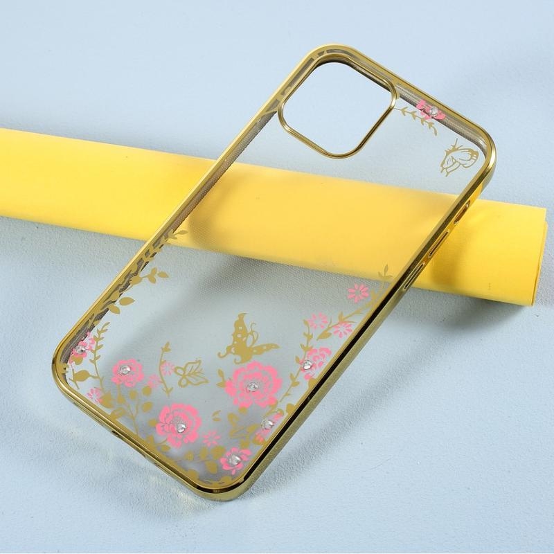 Rhinestone gelový obal pro mobil iPhone 12 Pro/12 - zlatý