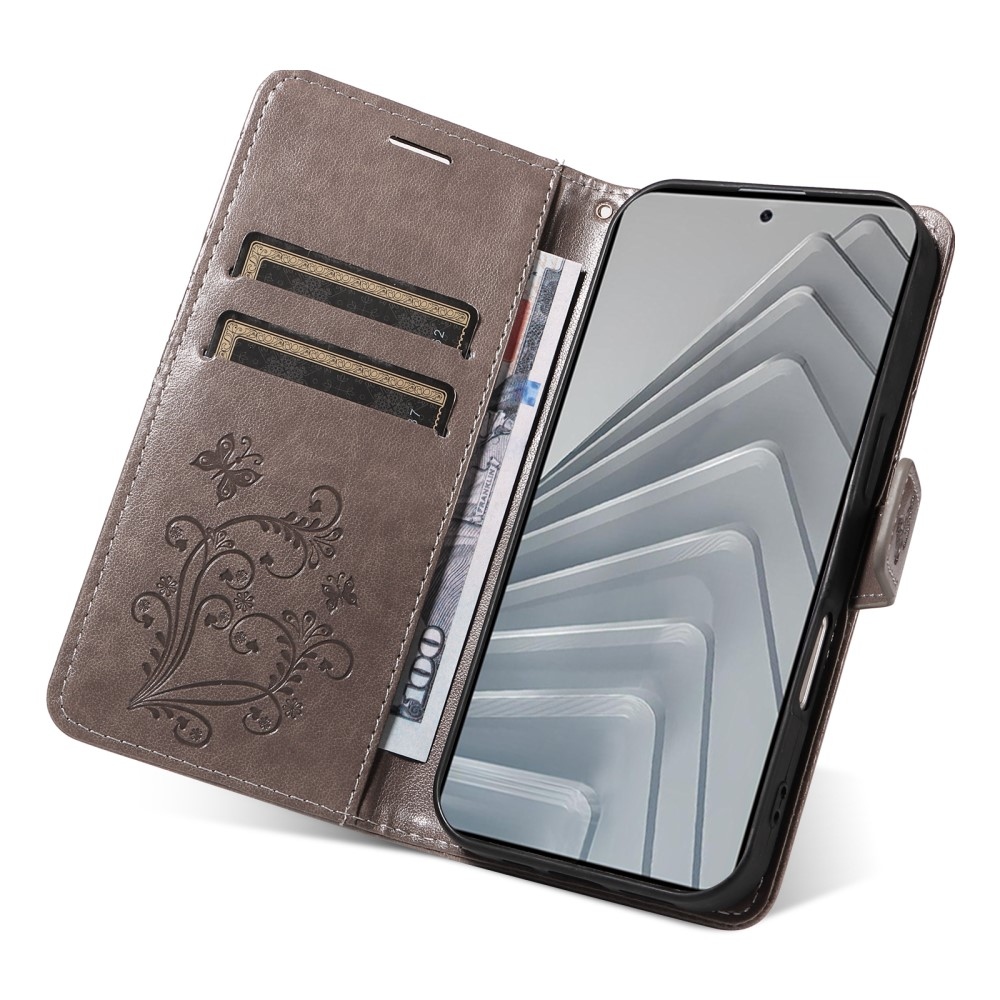 Big Butterfly knížkové pouzdro na Xiaomi Redmi Note 14 - šedé