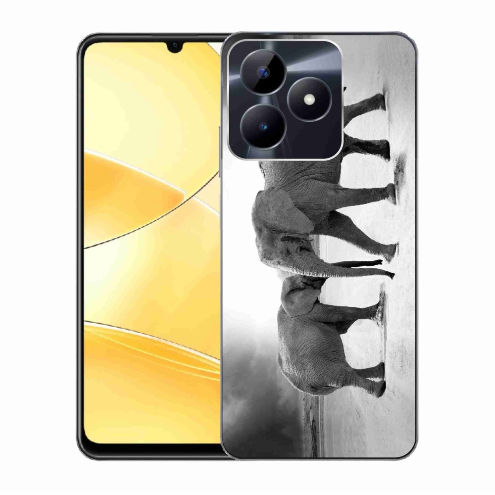 Gelový kryt mmCase na Realme C51/C53 - černobílí sloni