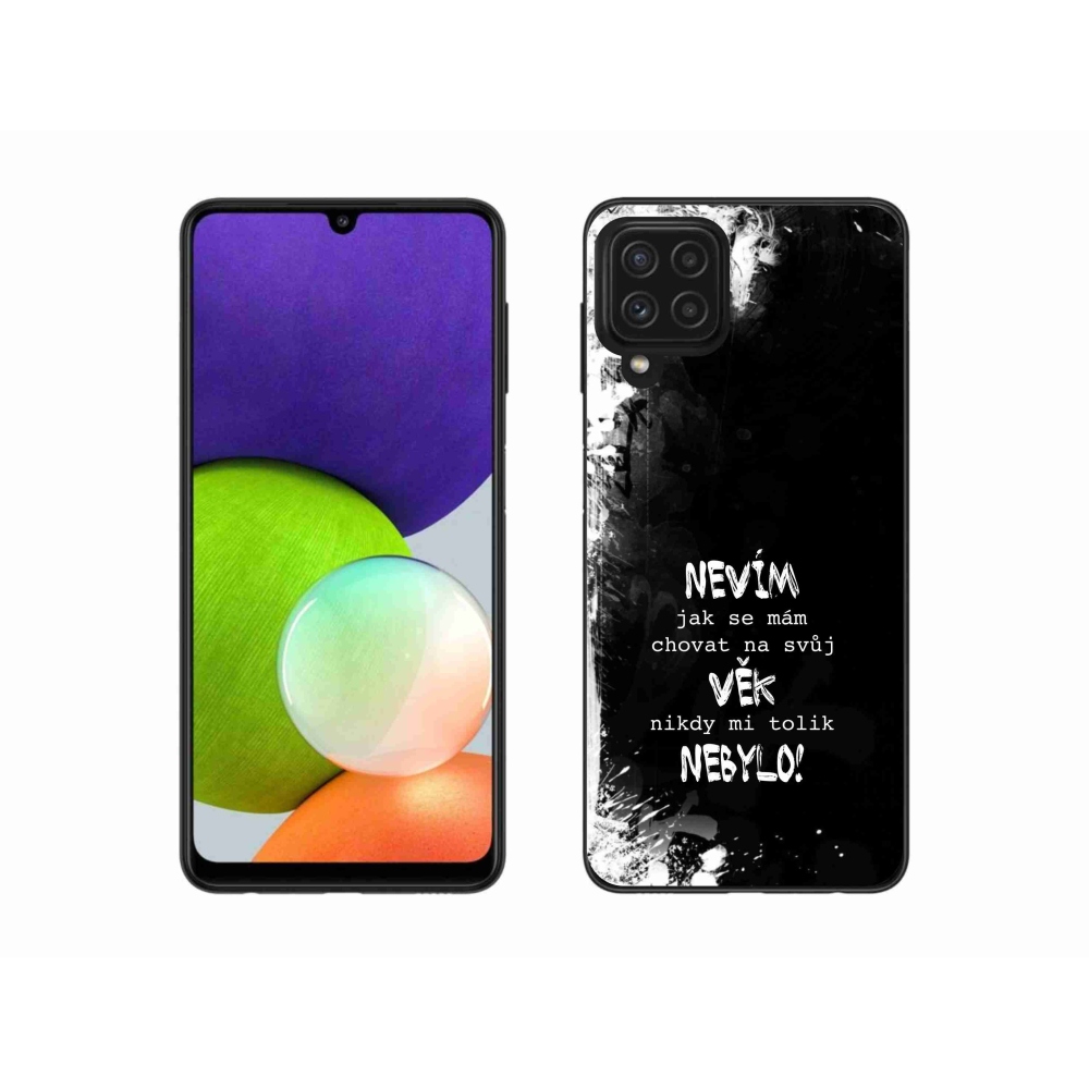 Gelový kryt mmCase na Samsung Galaxy A22 4G - vtipný text 14 černé pozadí