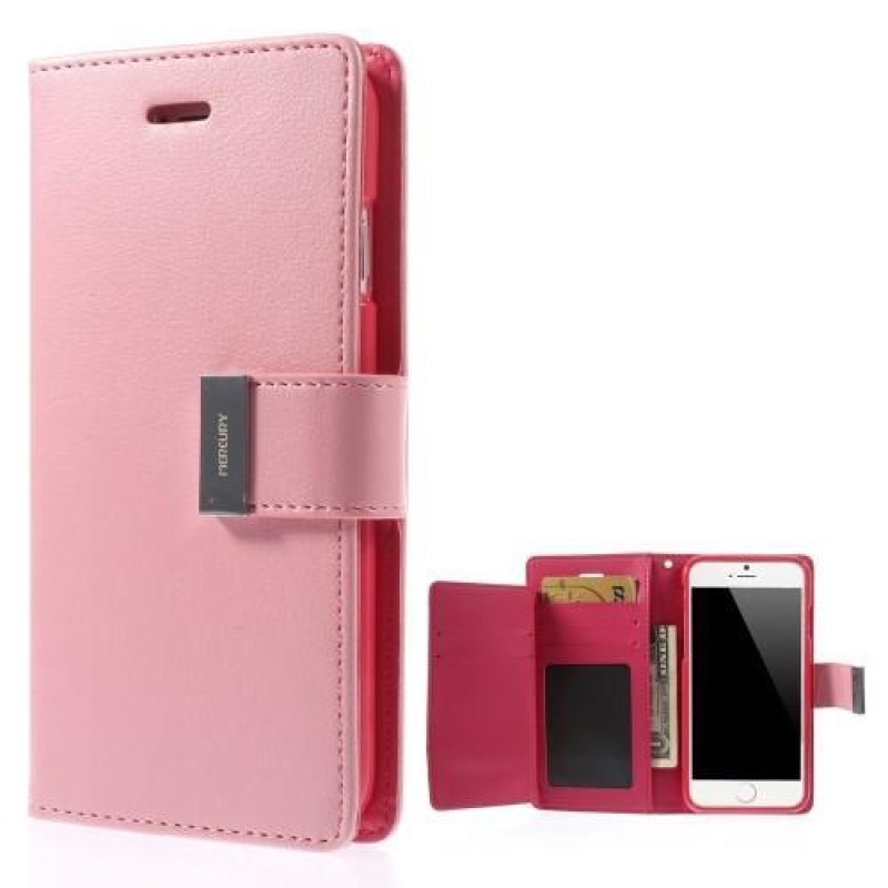 RichDiary PU kožené zapínací pouzdro na iPhone 6s Plus a 6 Plus - růžové