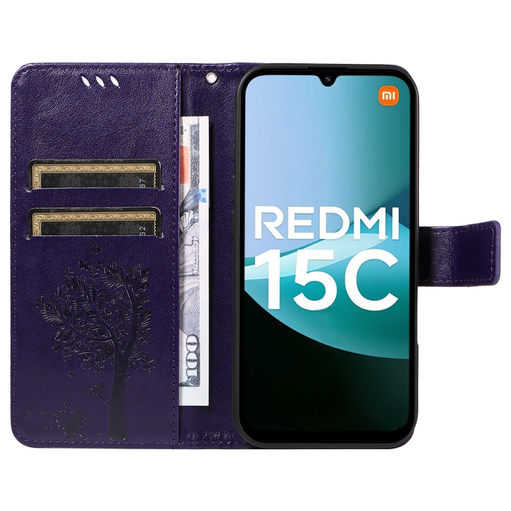 Trees knížkové pouzdro na Xiaomi Redmi 15C 4G/5G (173mm) - tmavěfialové