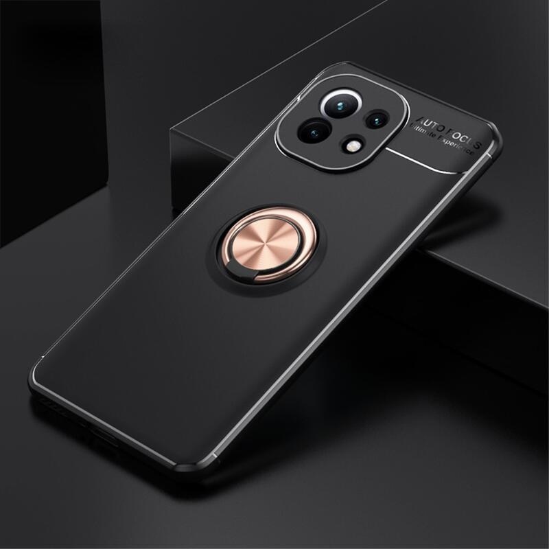 Ring gelový obal s kroužkem na prst pro mobil Xiaomi Mi 11 - černý/zlatý