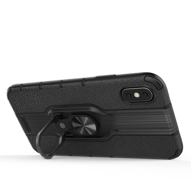 Ring hybridní kryt s kroužkem na prst na mobil iPhone XS - černý