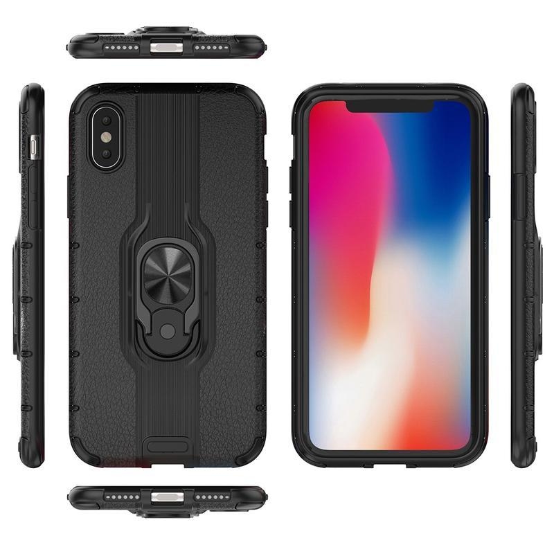 Ring hybridní kryt s kroužkem na prst na mobil iPhone XS - černý