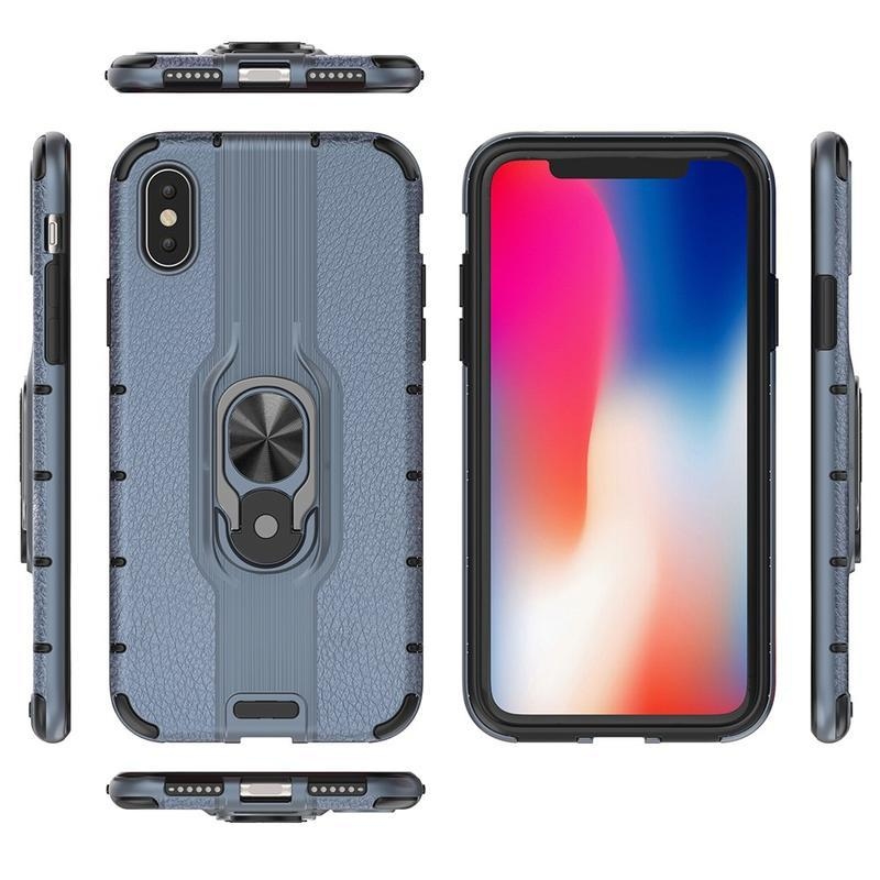 Ring hybridní kryt s kroužkem na prst na mobil iPhone XS - modrý