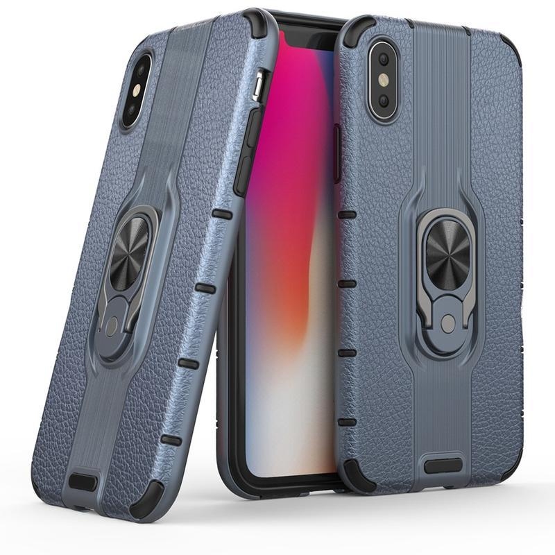 Ring hybridní kryt s kroužkem na prst na mobil iPhone XS - modrý