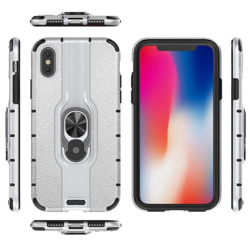 Ring hybridní kryt s kroužkem na prst na mobil iPhone XS - stříbrný