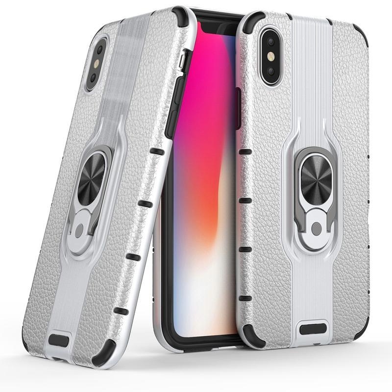 Ring hybridní kryt s kroužkem na prst na mobil iPhone XS - stříbrný