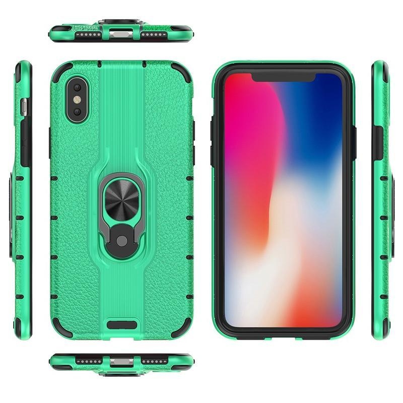 Ring hybridní kryt s kroužkem na prst na mobil iPhone XS - zelený