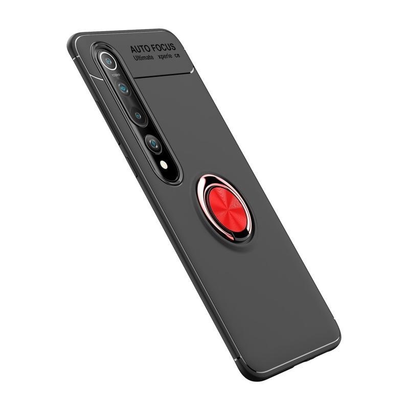 Ring odolný gelový obal s kroužkem na prst na mobil Xiaomi Mi 10/Mi 10 Pro - černý/červený