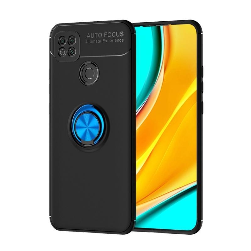 Ring odolný gelový obal s kroužkem na prst pro mobil Xiaomi Redmi 9C - černý/modrý