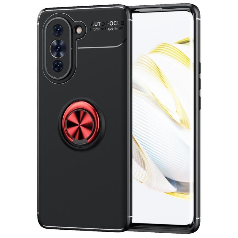 Ring odolný gelový obal s úchopem na prst pro Huawei Nova 10 - černý/červený