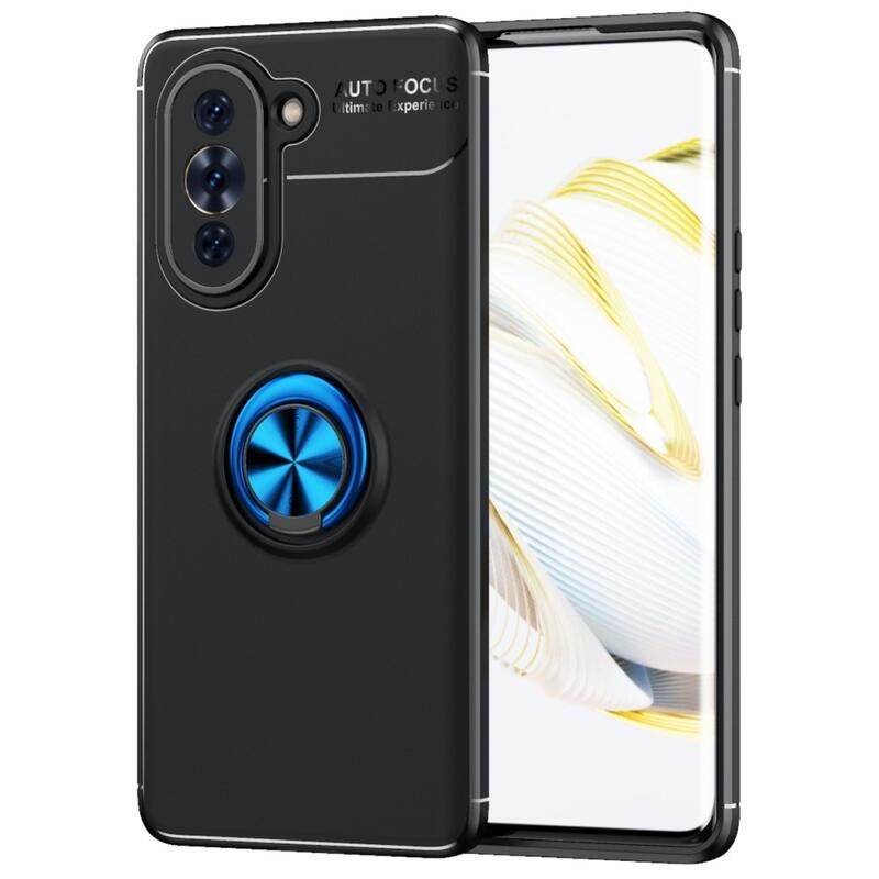 Ring odolný gelový obal s úchopem na prst pro Huawei Nova 10 - černý/modrý